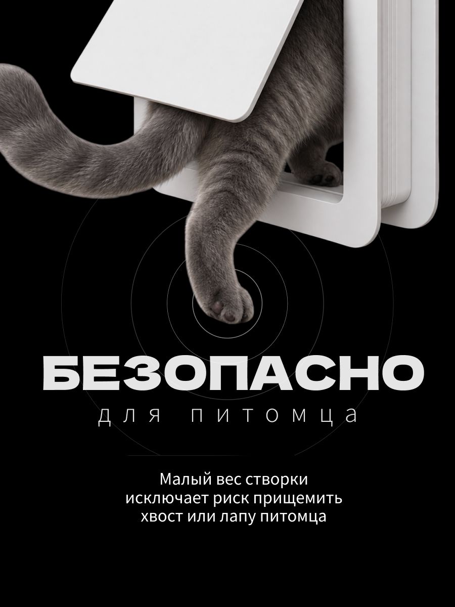 Дверца для кошки в дверь межкомнатную с откидной створкой, лаз для кота, 19х19 см, черная минимализм — фото 3