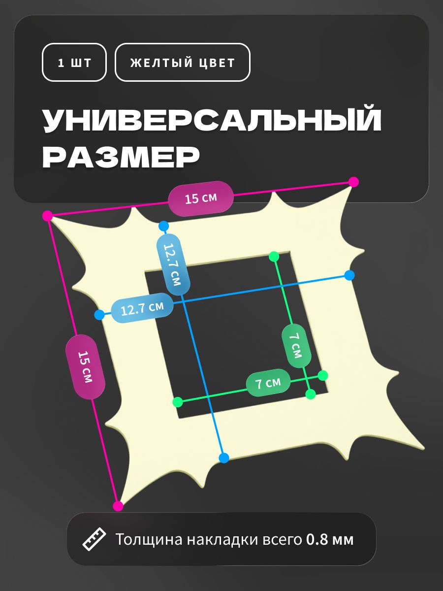 Накладка под выключатель и розетку для защиты обоев, рамка декоративная на стену, однопостовая, желтая — фото 3