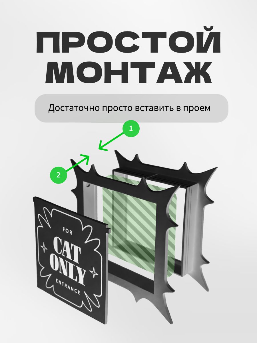 Дверца для кошки в дверь межкомнатную с откидной створкой, лаз для кота, 19х19 см, черная минимализм — фото 7